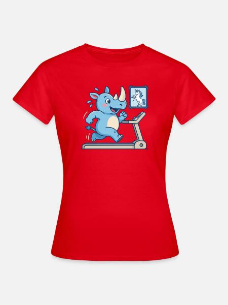 Nashorn Beim Lauftraining Mit Einhorn Fitness - Frauen T-Shirt - Rot