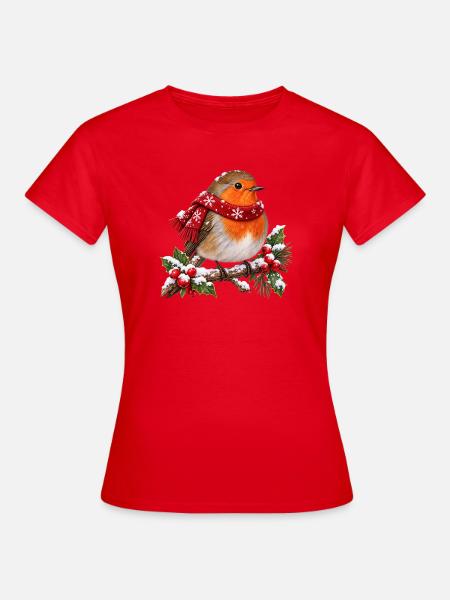 Weihnachts Vogel - Frauen T-Shirt - Rot
