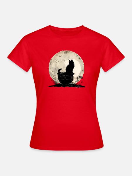 Mondschein Katz im Kessel - Frauen T-Shirt - Rot