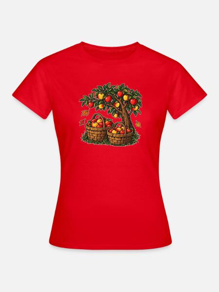 Apfelernte – Viele Hände voller Äpfel - Frauen T-Shirt - Rot