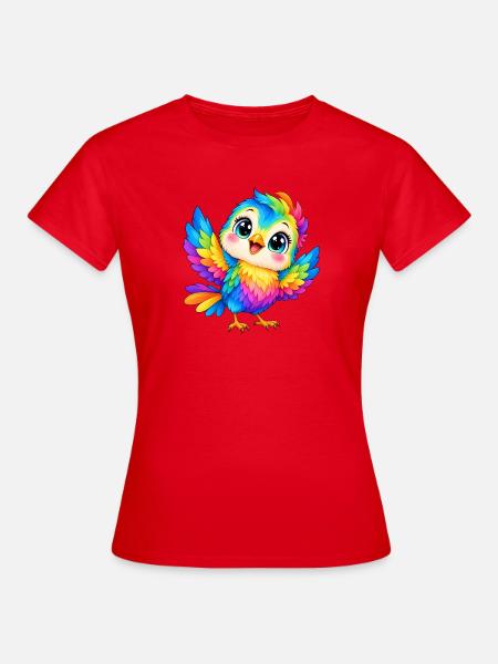 Kawaii Mehrfarbige Vogel - Frauen T-Shirt - Rot