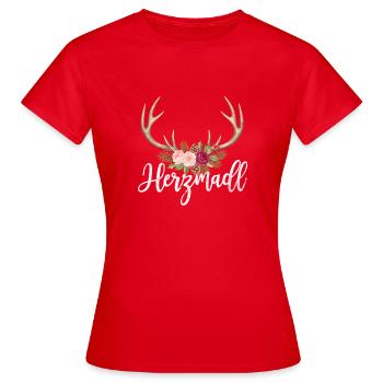 Herzmadl Hirsch Geweih Tracht Alpen Geschenk - Frauen T-Shirt - Rot - Vorne - AI Model Female 172 dark (172cm)