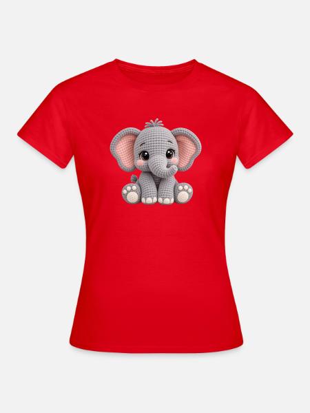 Kuscheltier Elefant Amigurumi Grau - Frauen T-Shirt - Rot