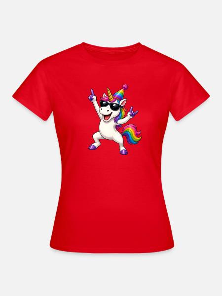 Regenbogen-Einhorn Partylook - Frauen T-Shirt - Rot