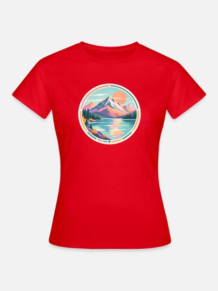 Bergsee Sonnenuntergang Sticker - Frauen T-Shirt - Rot