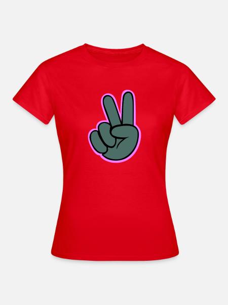 Peacezeichen Hand mit Pink Outline - Frauen T-Shirt - Rot