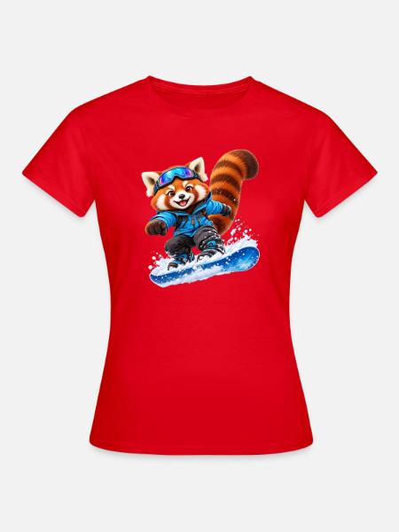 Snowboardender Red Panda auf Blue Board - Frauen T-Shirt - Rot