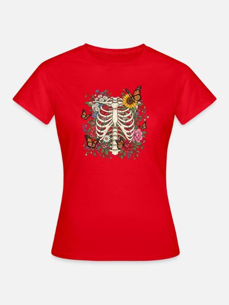 Brustkorb-Blütenskelett - Frauen T-Shirt - Rot