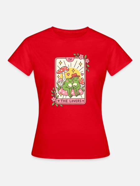 Die liebenden niedlichen Frösche Tarotkarte - Frauen T-Shirt - Rot
