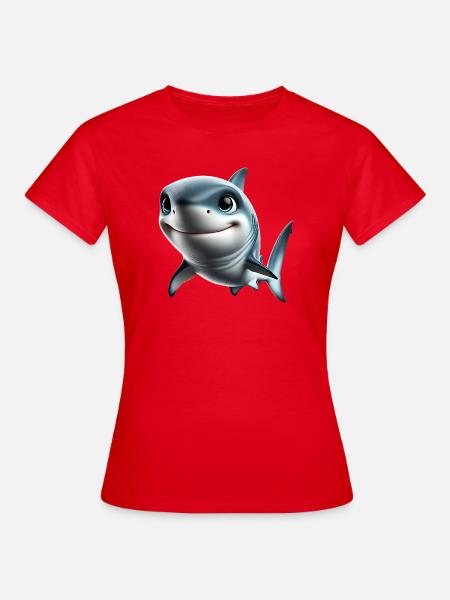 Fröhlicher Hai Cartoon Print - Frauen T-Shirt - Rot