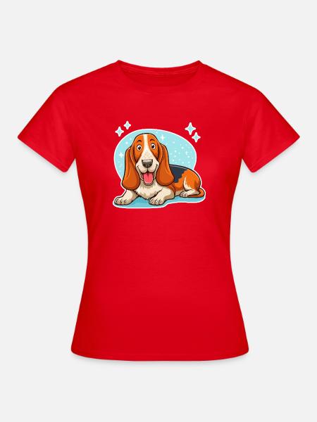 Basset Hound (hellblaue Sterne) - Frauen T-Shirt - Rot