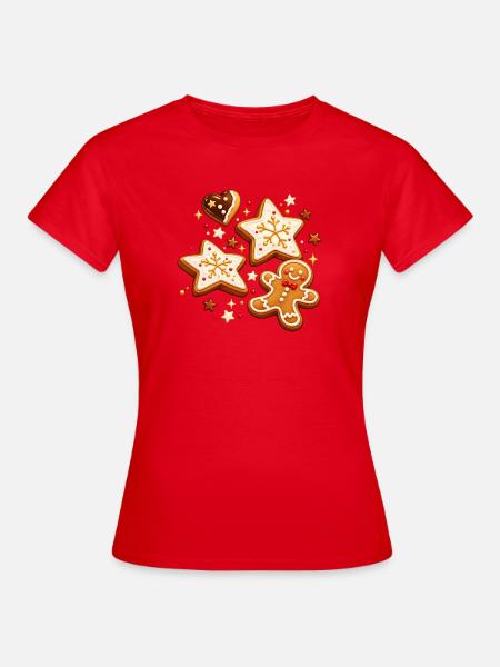 Weihnachtsplätzchen mit Sternen und Lebkuchenmann - Frauen T-Shirt - Rot