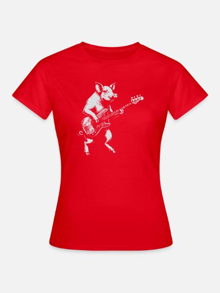 Pig Bassist: Retro Rock - Frauen T-Shirt - Rot