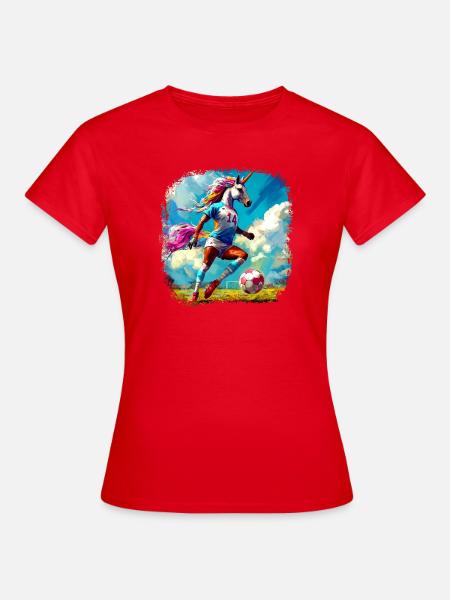 Einhörner Fussball / Fussballer Einhorn - Frauen T-Shirt - Rot