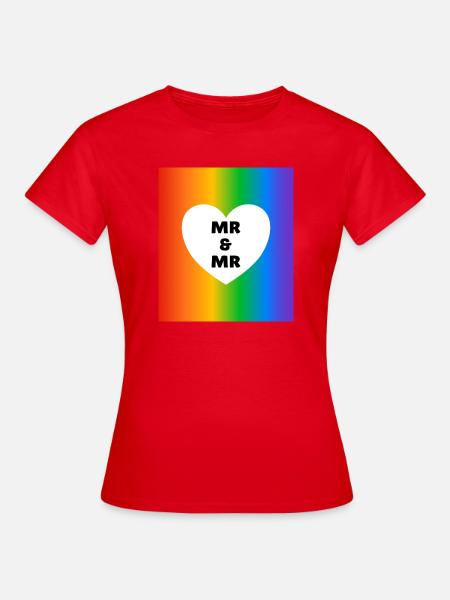 Gleichgeschlechtliche Ehe: Zwei Ehemänner Rainbow - Frauen T-Shirt - Rot