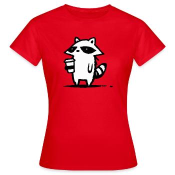Raccoon Latte Schwarzweiß - Frauen T-Shirt - Rot - Vorne - AI Model Female 172 dark (172cm)