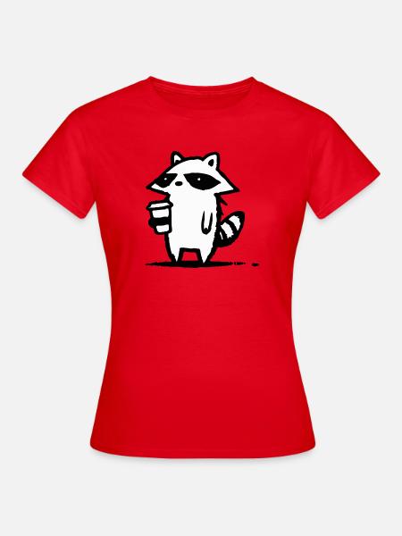 Raccoon Latte Schwarzweiß - Frauen T-Shirt - Rot