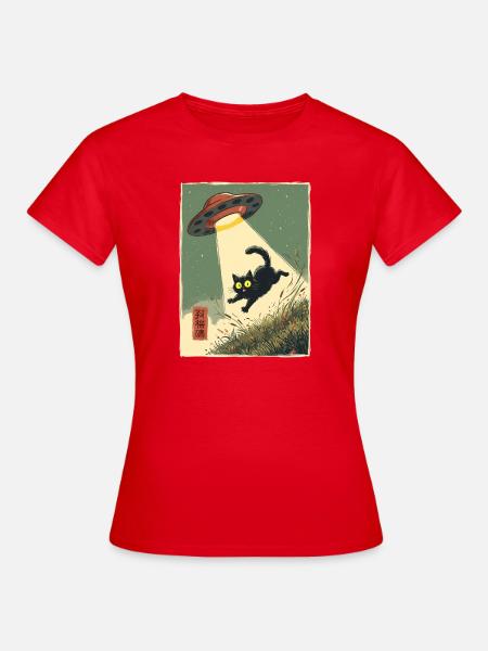 Katze UFO Entführung Japanisch Retro Alien - Frauen T-Shirt - Rot