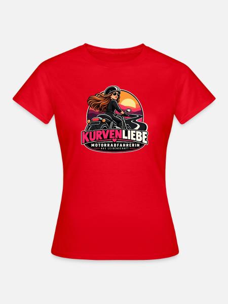 Kurvenliebe Motorradfahrerin Sunset - Frauen T-Shirt - Rot