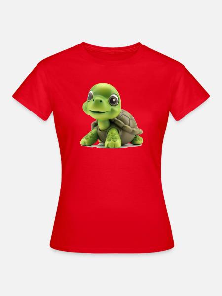 Fröhliche Grüne Schildkröte - Frauen T-Shirt - Rot