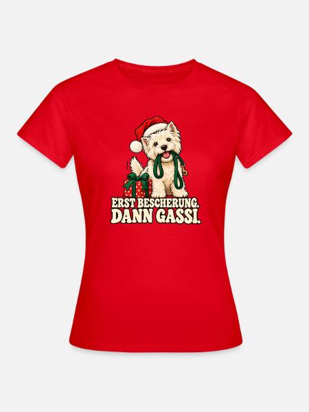 Weihnachtshund Erst Gassi - Frauen T-Shirt - Rot
