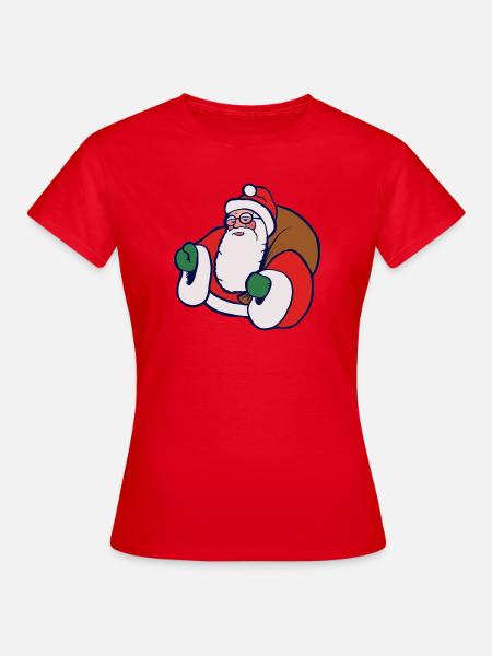 Fetter Cartoon-Weihnachtsmann mit Sack - Frauen T-Shirt - Rot