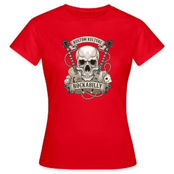 Rockabilly Schädel mit Gitarren - Frauen T-Shirt - Rot - Vorne - AI Model Female 172 dark (172cm)