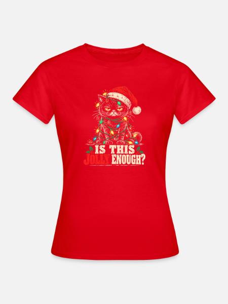 Jolly Cat mit Lichterkette - Frauen T-Shirt - Rot