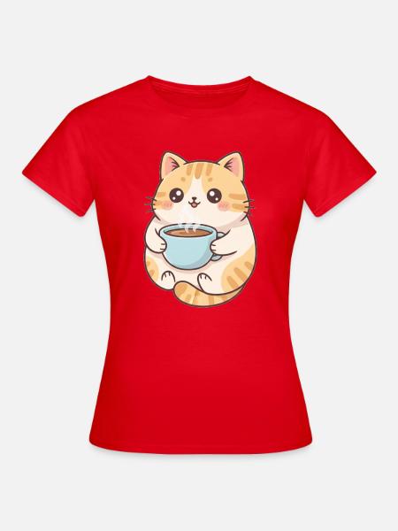 Katze mit Kaffee - Frauen T-Shirt - Rot