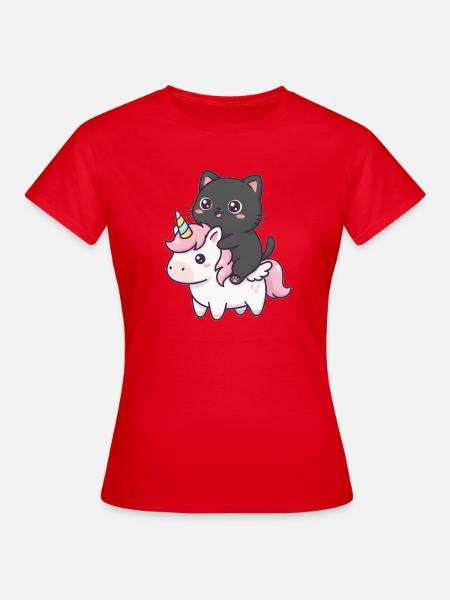 Katze auf Einhorn - Frauen T-Shirt - Rot