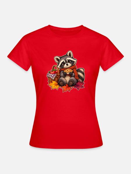 Herbst-Waschbär-Picknick - Frauen T-Shirt - Rot