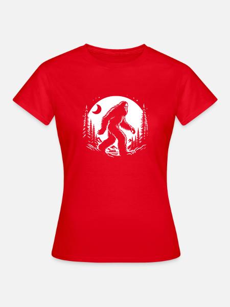 Bigfoot Moon Forest Night Silhouette - Frauen T-Shirt - Rot