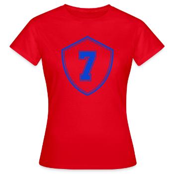 Blaues Sieben Shield Emblem - Frauen T-Shirt - Rot - Vorne - AI Model Female 172 dark (172cm)