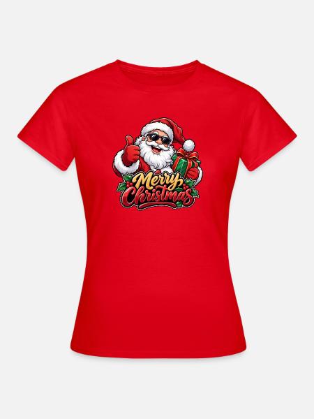 Weihnachtsmann mit Sonnenbrille: Frohe Weihnachten - Frauen T-Shirt - Rot