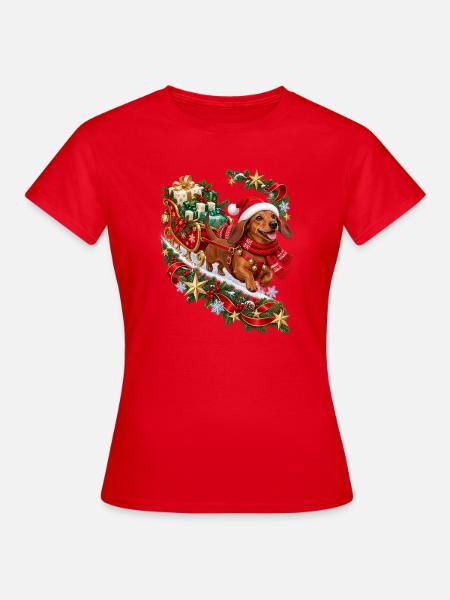 Dackel Weihnachtsgeschenkschlitten - Frauen T-Shirt - Rot
