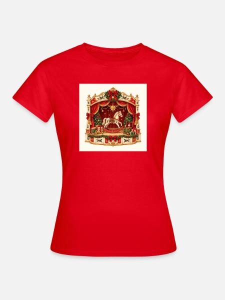 Weihnachts-Schaukelpferde-Spielzeugtheater - Frauen T-Shirt - Rot