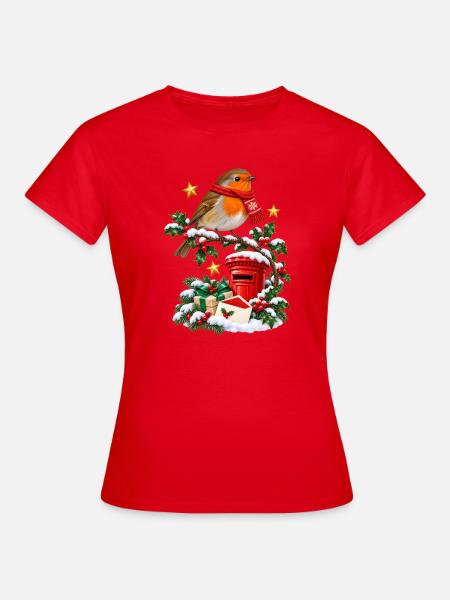Weihnachts-Robin und roter Briefkasten - Frauen T-Shirt - Rot