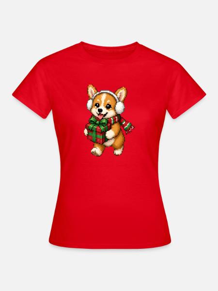 Corgi Weihnachtsgeschenk-Pixelkunst - Frauen T-Shirt - Rot
