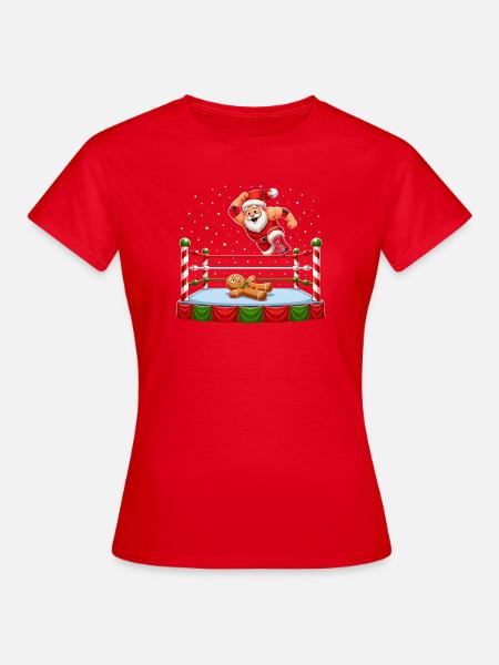 Weihnachtsmann ringt mit Lebkuchenmann – Lustiges  - Frauen T-Shirt - Rot