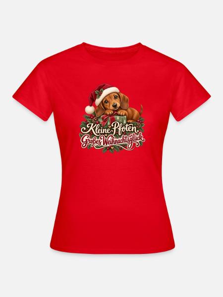 Dackel Kleine Pfoten Weihnachtsglück - Frauen T-Shirt - Rot