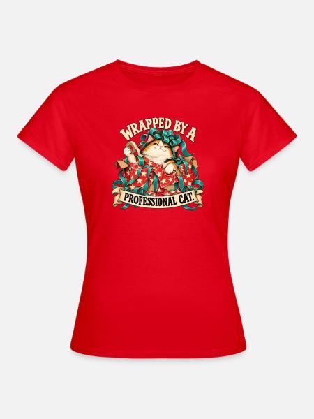 Katze im Geschenkpapier - Frauen T-Shirt - Rot