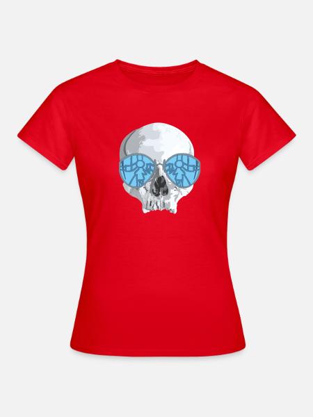 Schädel-Sonnenbrille mit Spiegelgrafik - Frauen T-Shirt - Rot