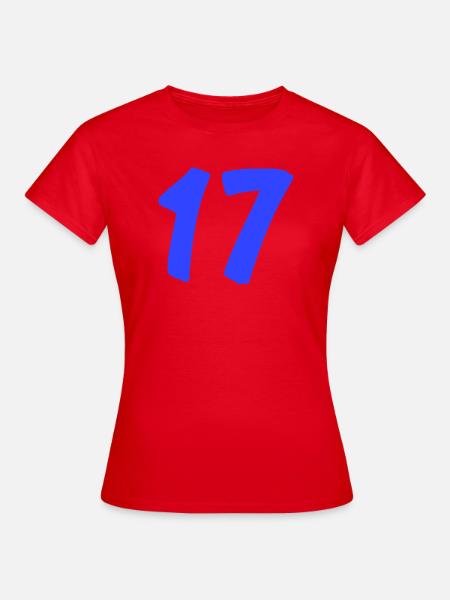 Zahl 17 in leuchtendem Blau - Frauen T-Shirt - Rot