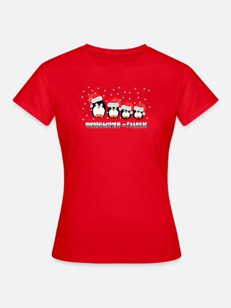 Weihnachten = Familie / X Mas / Pinguine / Schnee - Frauen T-Shirt - Rot
