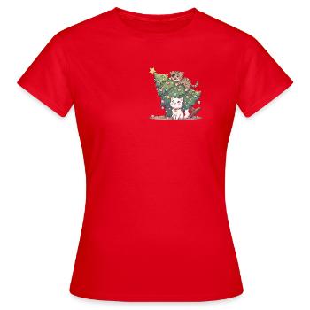 O Tannenbaum! Süße Katzen & Weihnachtschaos - Frauen T-Shirt - Rot - Vorne - AI Model Female 172 dark (172cm)