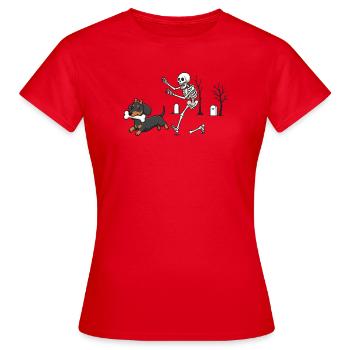 Dackel und Skelett Halloween-Jagd - Frauen T-Shirt - Rot - Vorne - AI Model Female 172 dark (172cm)