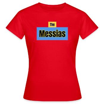 The Messiah Typography Blue - Women's T-Shirt - red - Front - AI Model Female 172 dark (172cm)