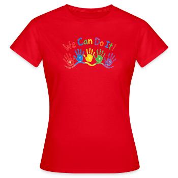 Kinder Handabdrücke Welle – Bunte Wachsmaler Kunst - Frauen T-Shirt - Rot - Vorne - AI Model Female 172 dark (172cm)