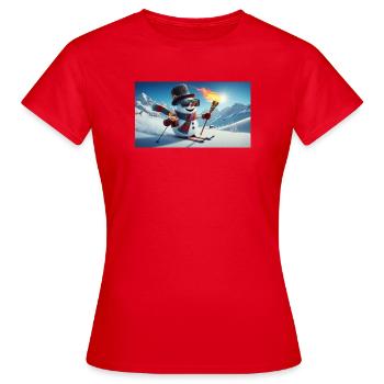Skieur bonhomme de neige avec torche de feu - T-shirt Femme - rouge - Devant - AI Model Female 172 dark (172cm)