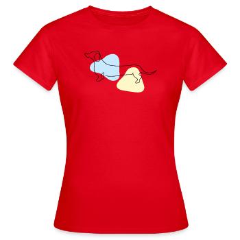 Art au trait Teckel pastel - T-shirt Femme - rouge - Devant - AI Model Female 172 dark (172cm)